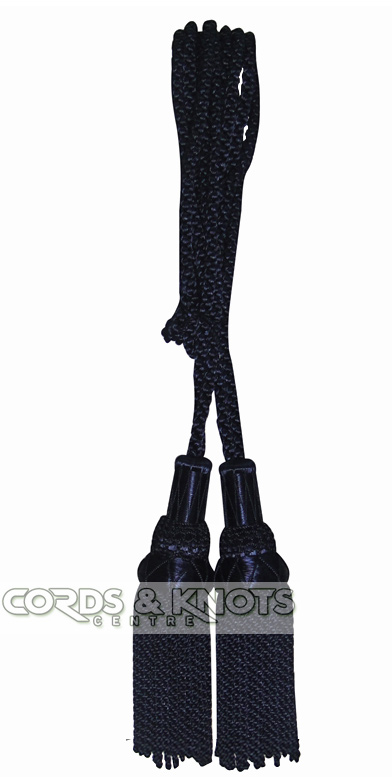 Navy blue silk cords are a type of cord used to connect and decorate the various parts of a bagpipe.